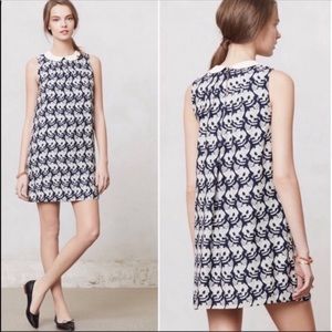 Anthropologie Navy Cat Mini Dress Peter Pan Collar